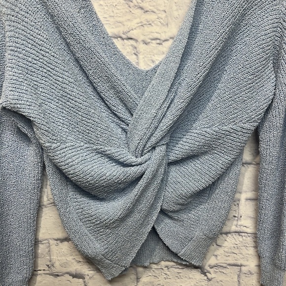 Line & Dot Periwinkle v neck lightweight knit sweater with open back. - Picture 3 of 3